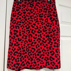Ann Taylor Red Leopard Midi Skirt